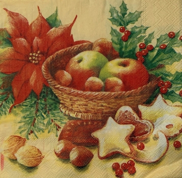 Serviette Weihnachtsstern, Früchteschale, Gebäck, Rarität